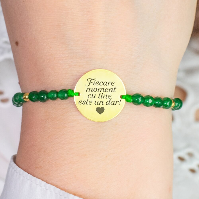Bratara dama personalizata cu mesaj, mix jad cu bilute Argint (17 mm) [2]