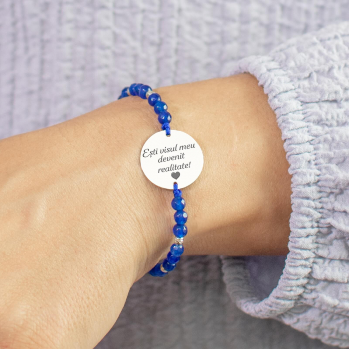 Bratara dama personalizata cu mesaj, mix jad fatetat, bilute si banut (17 mm) [1]