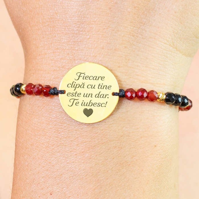 Bratara dama personalizata cu mesaj, mix onix cu jad, Argint (17 mm) [1]