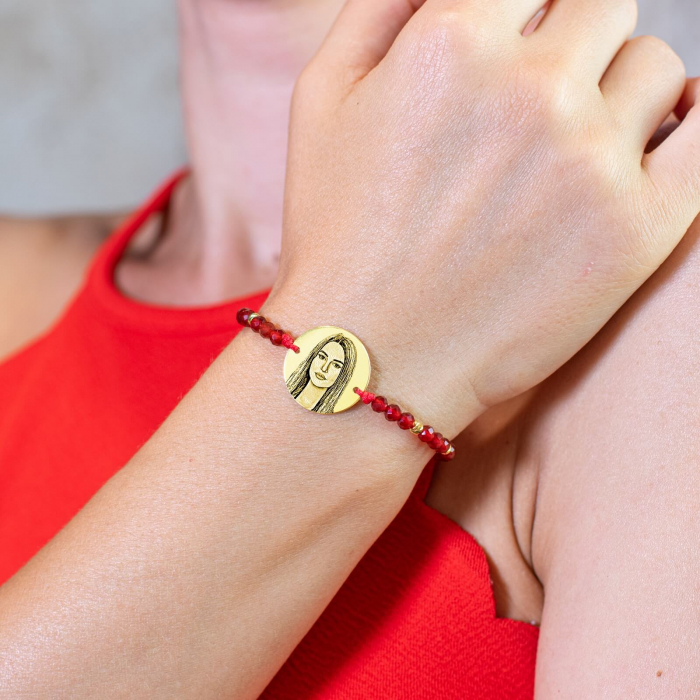 Bratara dama personalizata cu poza, bilute argint si jad, Argint (17mm) [3]