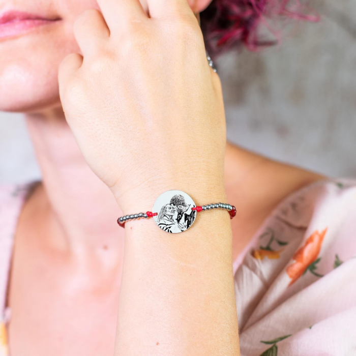 Bratara dama personalizata cu poza, bilute jad si Argint (17 mm) [2]