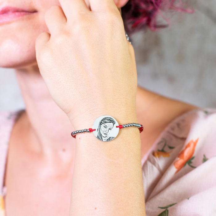 Bratara dama personalizata cu poza, bilute jad (inox) [3]