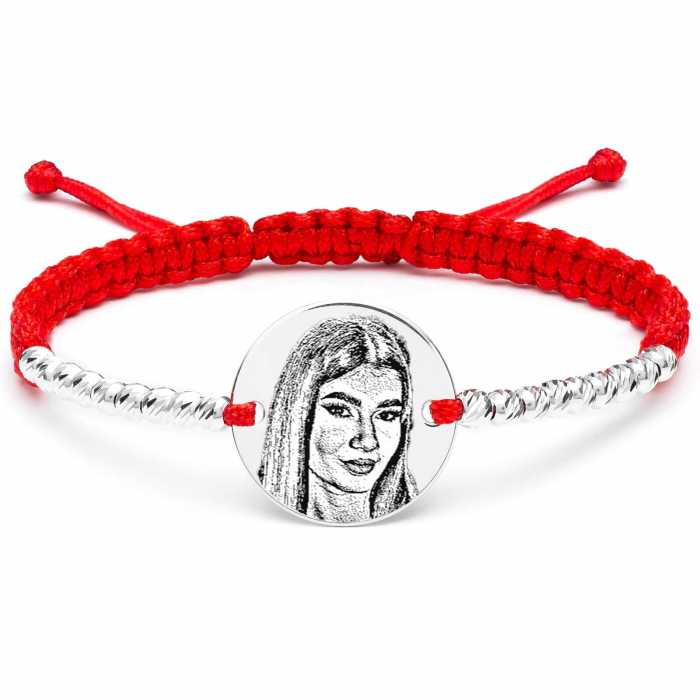 Bratara dama personalizata cu poza, bilute si snur impletit (inox) [2]