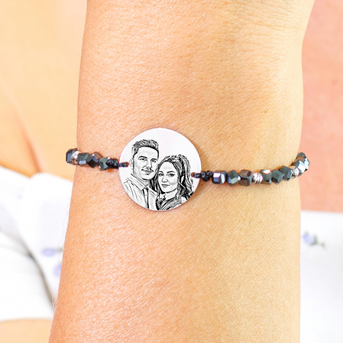 Bratara personalizata cu poza, bilute si cubulete hematit (inox) [3]