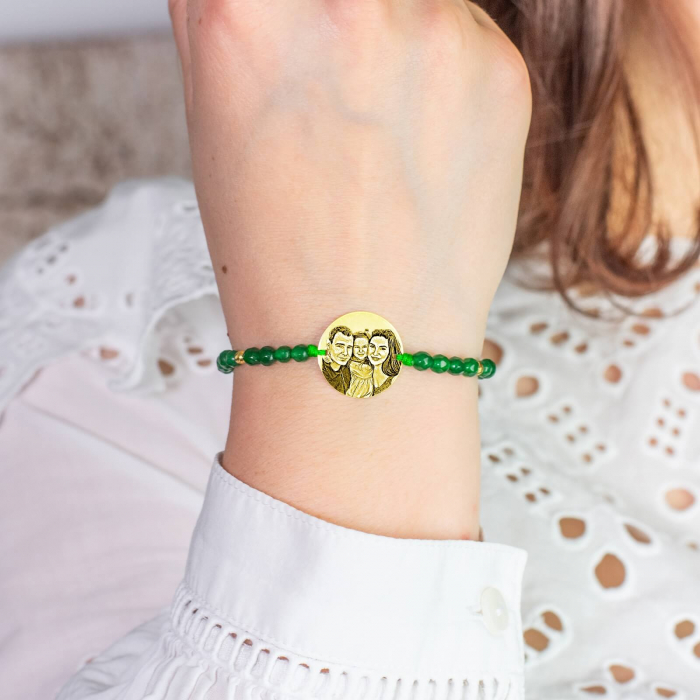 Bratara dama personalizata cu poza, mix jad cu bilute Argint (17 mm) [2]