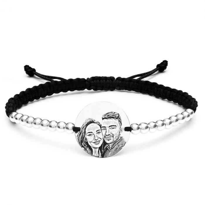 Bratara dama personalizata cu poza ,bilute si snur impletit, banut Argint 17 mm [6]