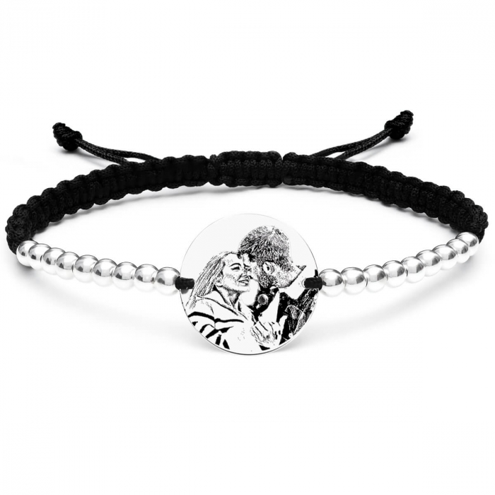 Bratara dama personalizata cu poza ,bilute si snur impletit, banut Argint 17 mm [3]