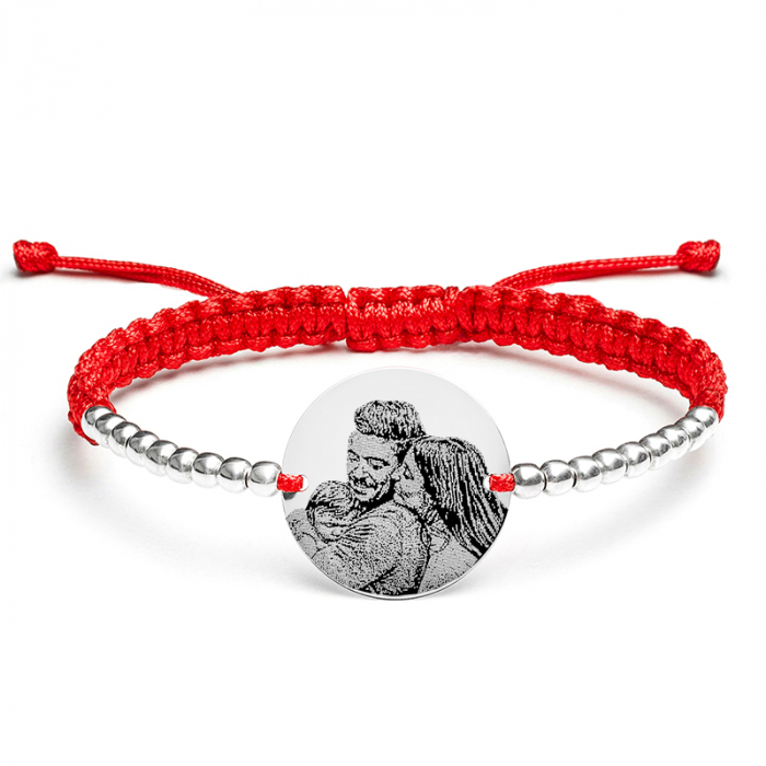 Bratara dama personalizata cu poza ,bilute si snur impletit, banut Argint 17 mm [7]