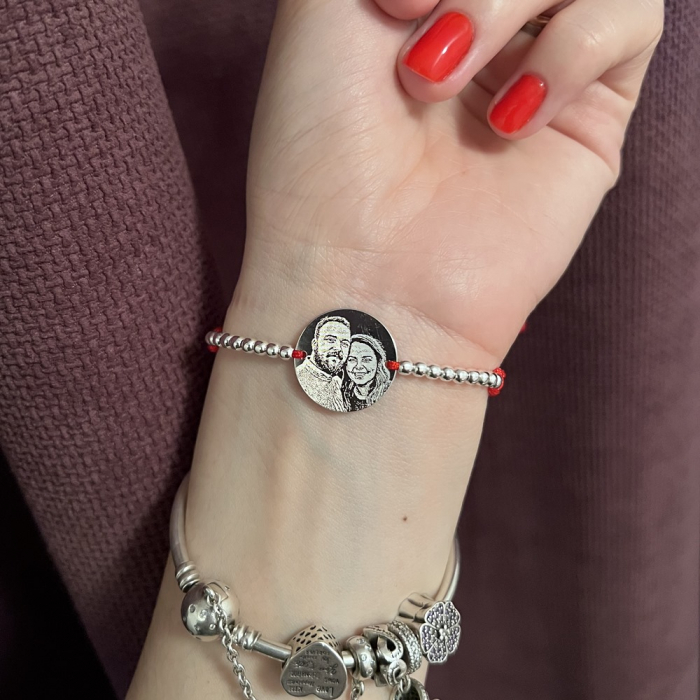 Bratara dama personalizata cu poza ,bilute si snur impletit, banut Argint 17 mm [4]
