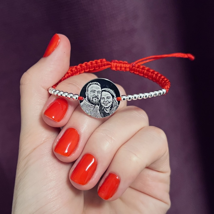Bratara dama personalizata cu poza ,bilute si snur impletit, banut Argint 17 mm [2]
