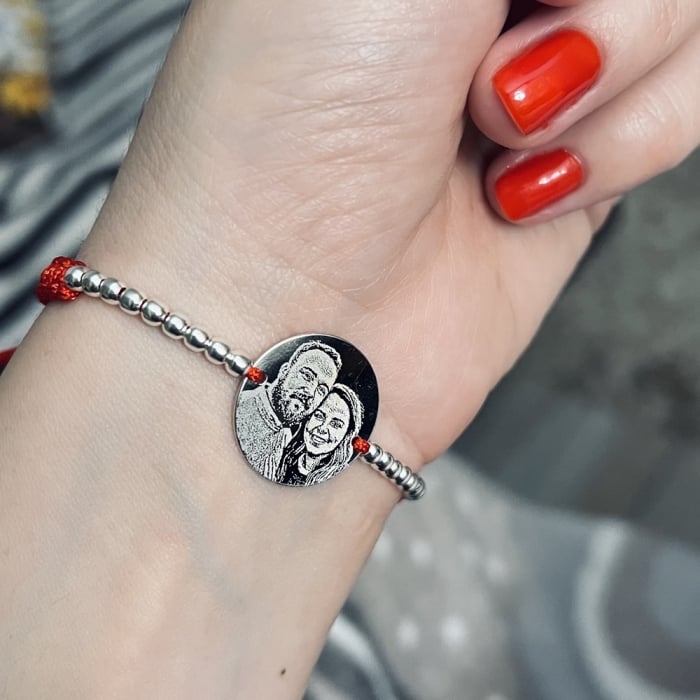 Bratara personalizata cu bilute si snur impletit, banut Argint 19 mm [3]