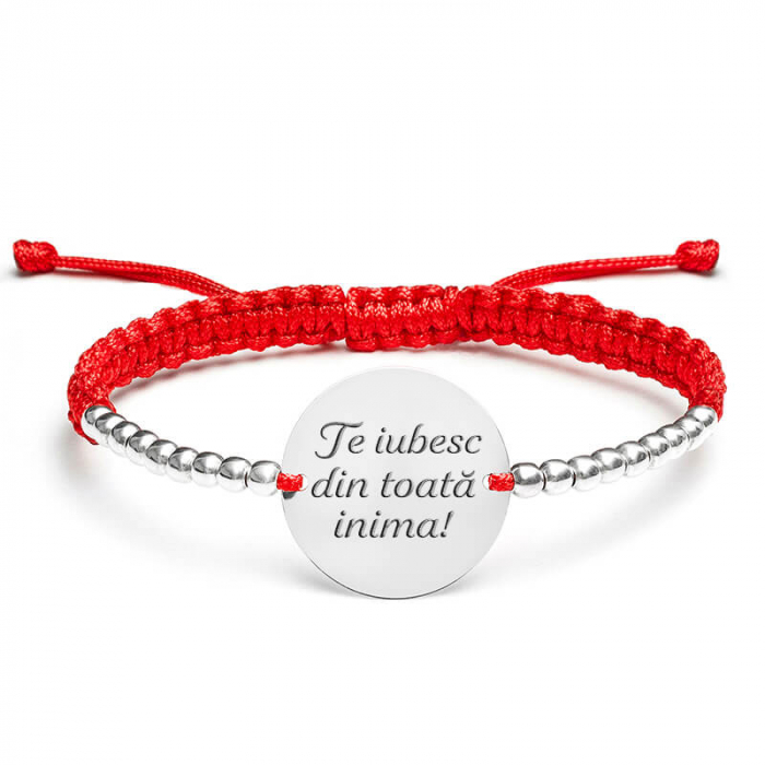 Bratara personalizata cu mesaj, snur impletit si bilute inox (19 mm) [3]