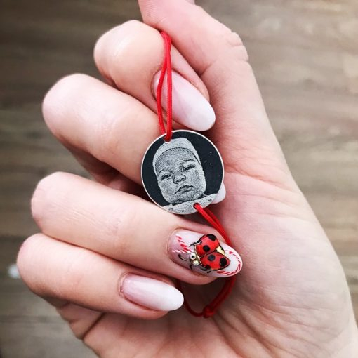 Bratara Snur Rosu Argint cu Banut Personalizat si Gravura Foto [3]