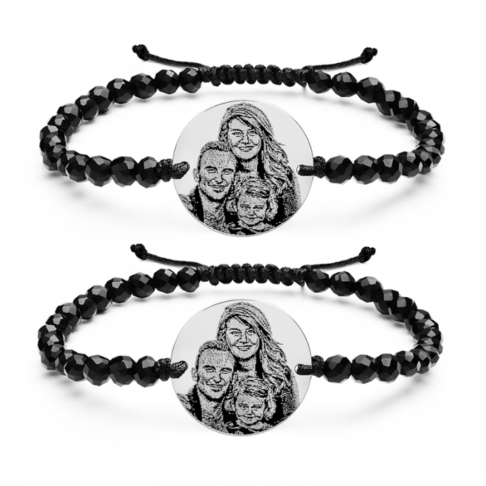 Bratari cuplu argint, cu bilute onix, personalizate cu poza (19 mm) [2]