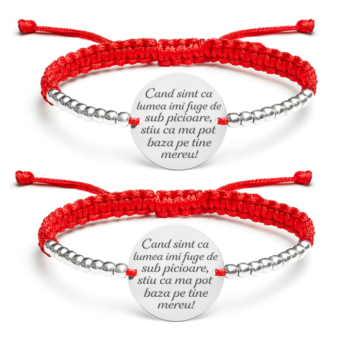 Bratari cuplu Argint, cu bilute si banuti personalizate cu mesaj (17 mm) [2]