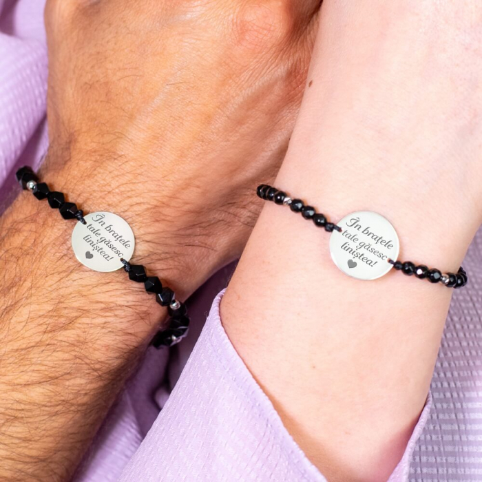 Bratari cuplu argint personalizate cu mesaj, mix onix (19 mm si 17 mm) [2]