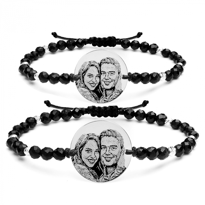 Bratari cuplu personalizate Argint, onix, bilute si banuti (19mm si 17 mm) [3]