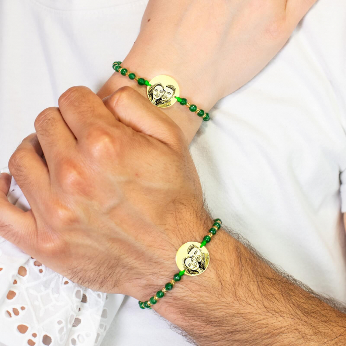Bratari cuplu personalizate cu poza, bilute jad si Argint (19 mm si 17 mm) [2]
