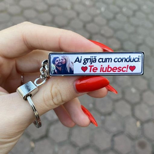 Breloc Ai Grija la Volan Personalizat cu Poza si Mesaj – Ai Grija Cum Conduci! Te Iubesc! [2]