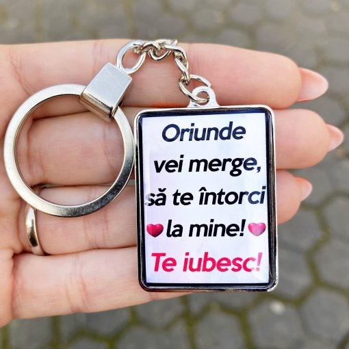 Breloc Personalizat Chei cu Mesaj – Oriunde Vei Merge, Sa Te Intorci La Mine! Te Iubesc! [3]