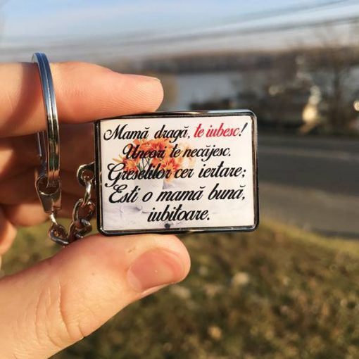 Breloc cu Poza si Text Personalizat – Mama Draga [2]