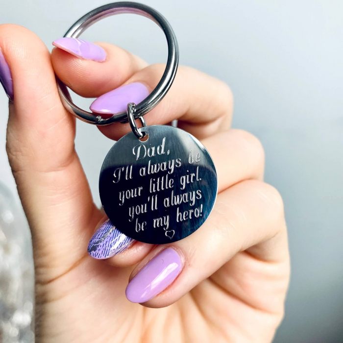 Breloc cu Banut Personalizat 25 Mm, Gravura cu Mesaj – Dad, I Will Always Be [3]