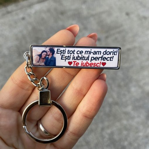 Breloc personalizat cu poza si mesaj – Esti tot ce mi-am dorit! Esti iubitul perfect! Te iubesc! [2]