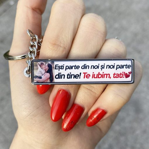 Breloc personalizat cu poza si mesaj – Esti parte din noi si noi parte din tine! Te iubim, tati! [3]