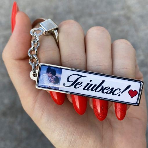 Breloc personalizat cu poza si mesaj – Te iubesc! [2]
