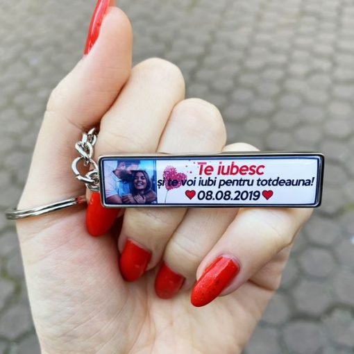 Breloc cu Data Personalizat cu Poza si Mesaj – Te Iubesc si Te Voi Iubi [2]