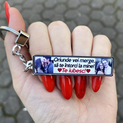 Breloc Poze Personalizat cu Mesaj – Oriunde Vei Merge sa Te Intorci la Mine! [2]