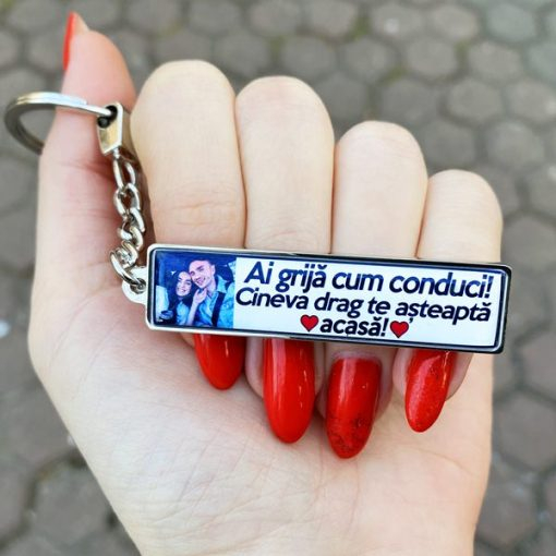 Breloc Personalizat Auto cu Poza si Mesaj – Ai Grija Cum Conduci! Cineva Drag Te Asteapta Acasa! [3]