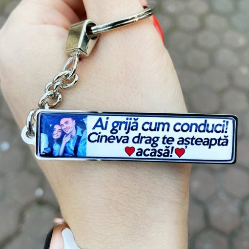 Breloc Personalizat Auto cu Poza si Mesaj – Ai Grija Cum Conduci! Cineva Drag Te Asteapta Acasa! [2]
