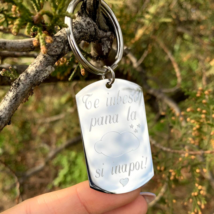 Breloc placuta army 50mm personalizat gravura cu mesaj- Te iubesc pana la nori! [3]
