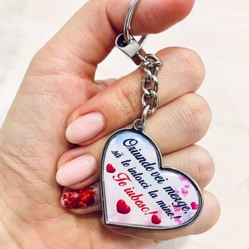 Breloc Inima Pereche Personalizat cu Mesaj – Oriunde Vei Merge Sa Te Intorci La Mine! [2]