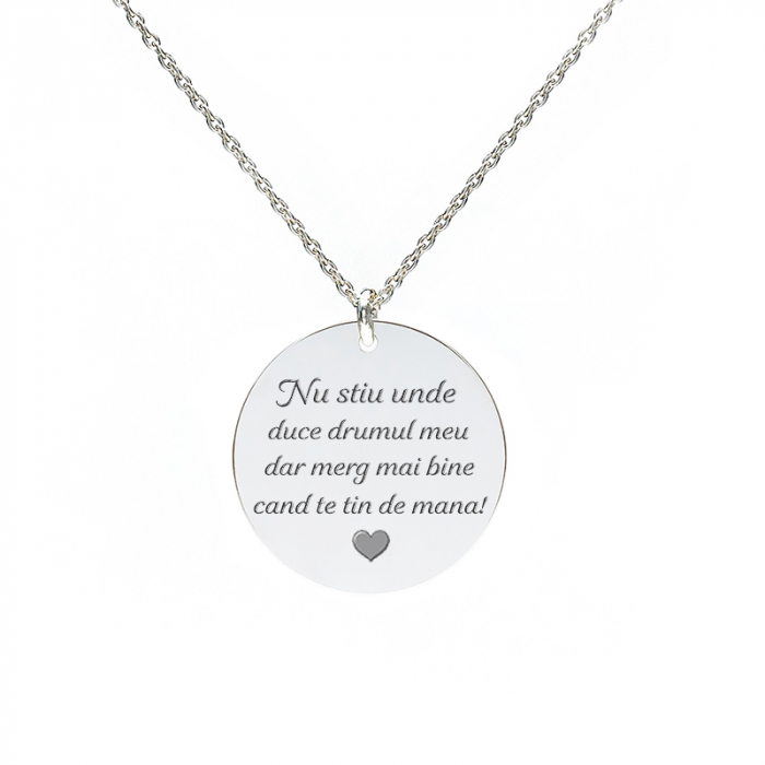 Colier Argint 925 cu Banut 19 Mm Personalizat Gravura Text [5]
