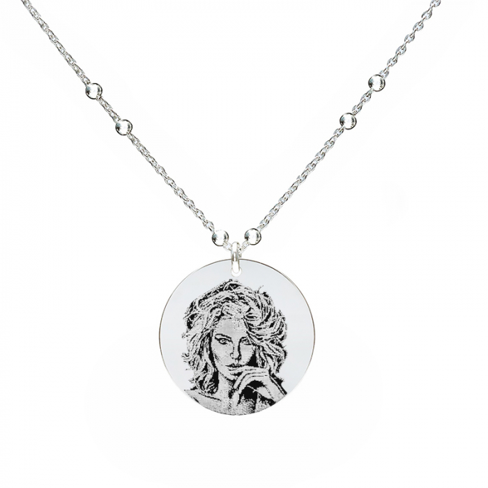 Colier cu bilute Argint si banut 19 mm personalizat cu poza [2]
