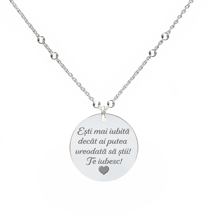 Lantisor Argint femei cu banut personalizat cu mesaj (19 mm) [2]