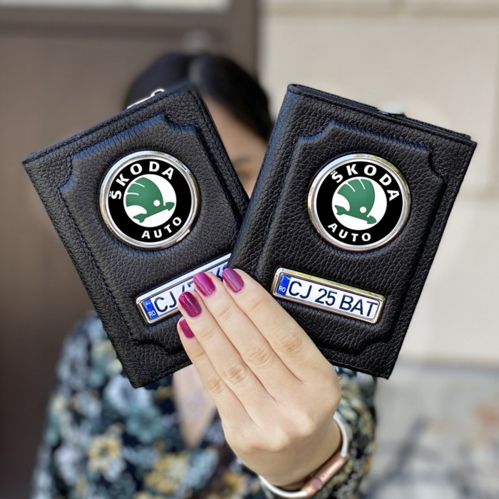 Pachet Doua Portofele din Piele Personalizate cu Sigla Masinii-SKODA [2]