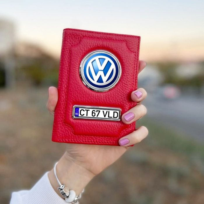 Portofel rosu VW Personalizat din Piele cu Sigla Masinii [2]