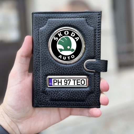 Portofel Port Acte Personalizat Piele cu Sigla Masinii cu capsa- SKODA [2]