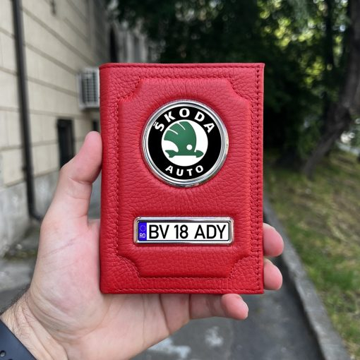 Portofel rosu SKODA Personalizat din Piele cu Sigla Masinii [2]