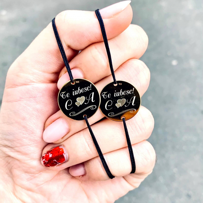 Set 2 Bratari Cuplu Argint Placat cu Aur cu Banut Personalizat [3]