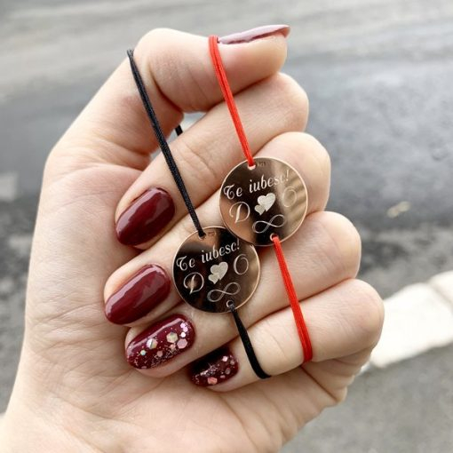 Bratari Cuplu Argint Placat cu Aur Rose cu Banut Personalizat [2]
