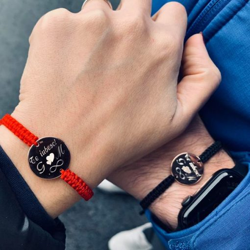 Bratari Cuplu Argint Placat cu Aur Rose cu Banut Personalizat [3]