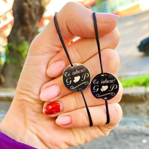 Bratari Cuplu Argint Placat cu Aur Rose cu Banut Personalizat [4]