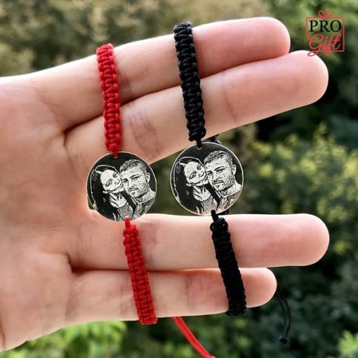 Set 2 Bratari Cuplu cu Snur Impletit, Banut 19 Mm Argint 925 Personalizat Gravura Foto [2]