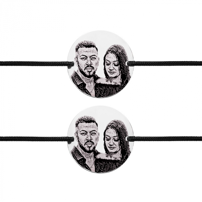 Set Bratari Cuplu Argint Snur, Banut 19 Mm Personalizat Gravura cu Fotografie Argint 925 [2]