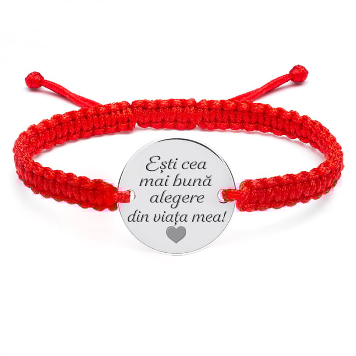 Bratara cu Snur Rosu cu Banut Personalizat – Stainless Steel [3]