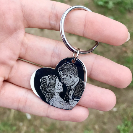 Cadouri personalizate de Paste - Breloc Chei cu Poza si Inimioara Personalizat cu Gravura